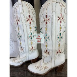 Dingo Womens Western Cowboy Boots White Leather Knee High Pull On USA 8.5 M